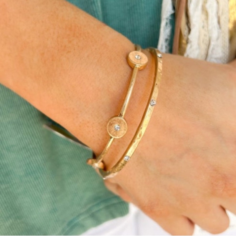 Boutique Distressed gold bangle bracelet Set with rhinestone detailing!